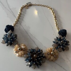 Talbots Gold Chain Necklace with Blue and Cream Floral Accents